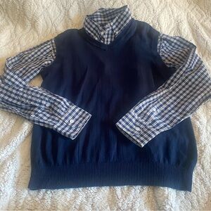 David Taylor Men's Navy Sweater with Checkered Shirt
